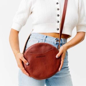 Portland Leather Brown Round Leather Crossbody Bag